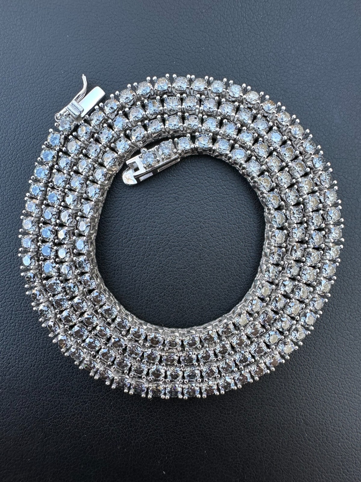 Pre-owned Silver Real Blue Gray Moissanite 3mm Tennis Chain 925  Iced Necklace Pass Tester