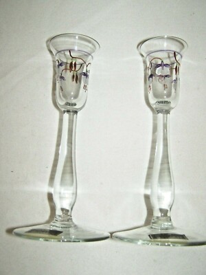 Toscany Handblown & Hand Painted Romanian Led Crystal Candle Stick Holders