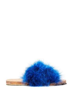 

Женские кожаные шлепанцы без шнурков BROTHER VELLIES Indigo Blue Marabou Lamu, Синий, BVR19S02-MAR