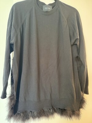 SIMONE ROCHA FABULOUS CASHMERE BLEND BLACK SWEATER WITH FUR TRIM, UNIQUE STYLE L