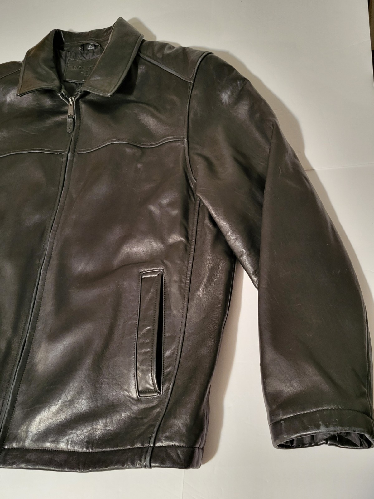 (#C) Dockers Men's Genuine Soft Leather Jacket Coat Brown Full Zip Size Men XL 