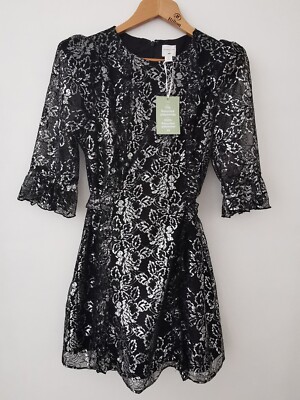 BNWT H&M x The Vampire's Wife Black Metallic Dress Size UK 10 * NEW * Goth
