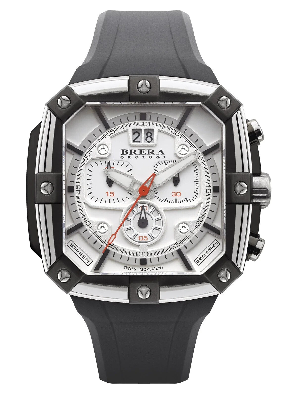 値下げ済みBRERA OROLOGI BRSS2C4604 NEW Brera Orologi SUPERSPORTIVO SQUARE Mens Swiss White 48mm