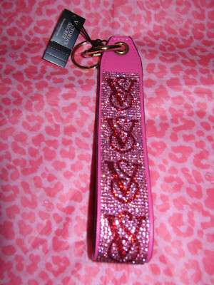 Victoria's Secret Rhinestone Hot Pink Logo Wristlet Strap Key Chain Bling NWT