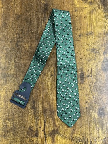 Brooks Brothers MAKERS USA製 TIE Brooks Brothers Short Green Tie With Skunk Print 100% Silk