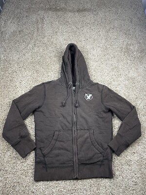 Vintage American Eagle Hoodie Small Brown Full Zip Quilt Lined Heavyweight Y2K