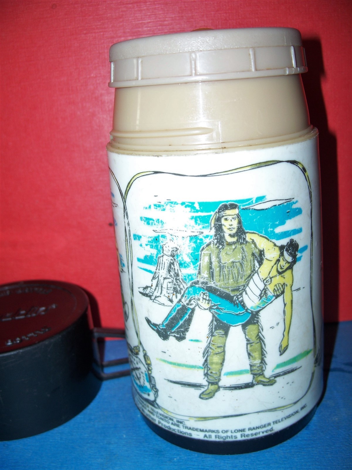Vintage 1980 The Legend of the Lone Ranger Black Plastic Thermos Wrather Prod.