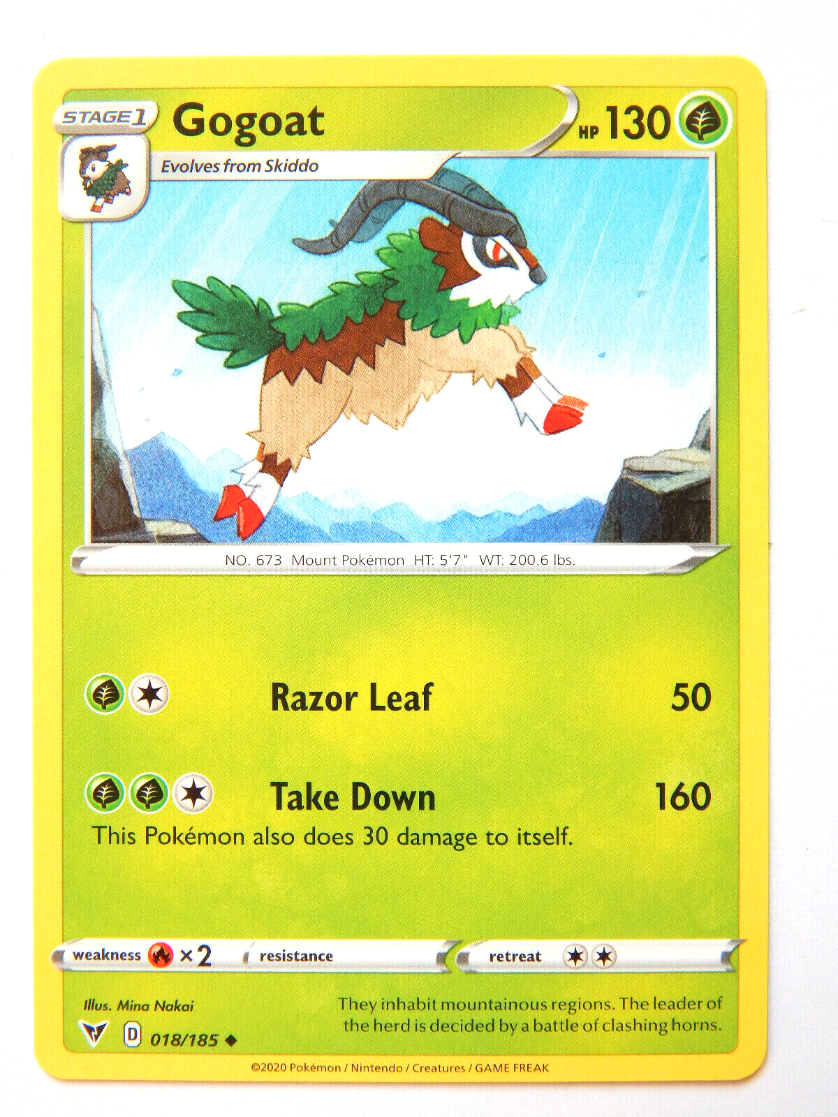 Gogoat 018/185 (NM, Pokemon Card, Vivid Voltage, 2020, Grass