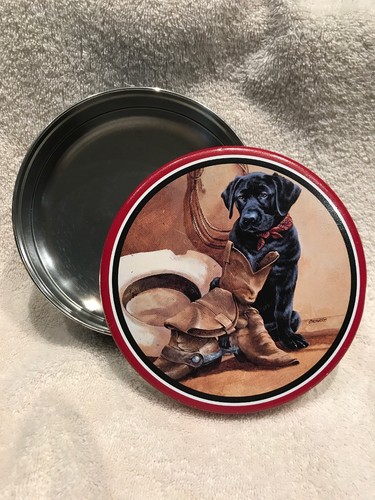 Candy/Cookie Tin Western W Boots- Lab Size 6” Round By 1-3/4” Decorative