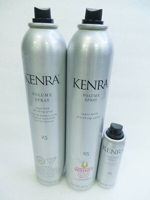 KENRA 25 VOLUME FINISHING SPRAY SUPER HOLD 10 oz X 2  with travel size 1.5 oz!