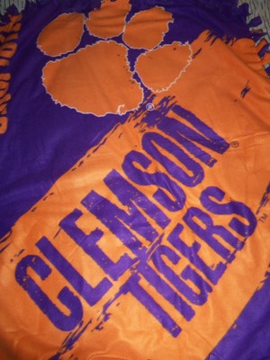 CLEMSON UNIVERSITY TIGERS FOOTBALL HAND TIED DOUBLE SIDE FLEECE RAG BLANKET~NEW