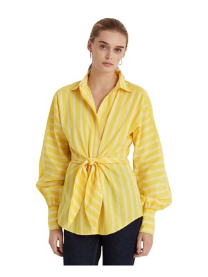 

RALPH LAUREN Женский желтый галстук с воротником и длинными рукавами для работы Топ на пуговицах