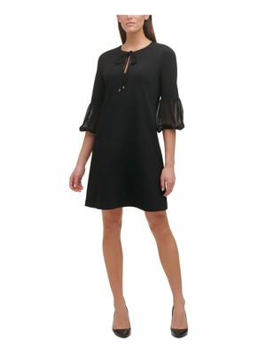 

TOMMY HILFIGER Женское черное платье прямого кроя с шифоновыми рукавами 3/4 Petites, Черный