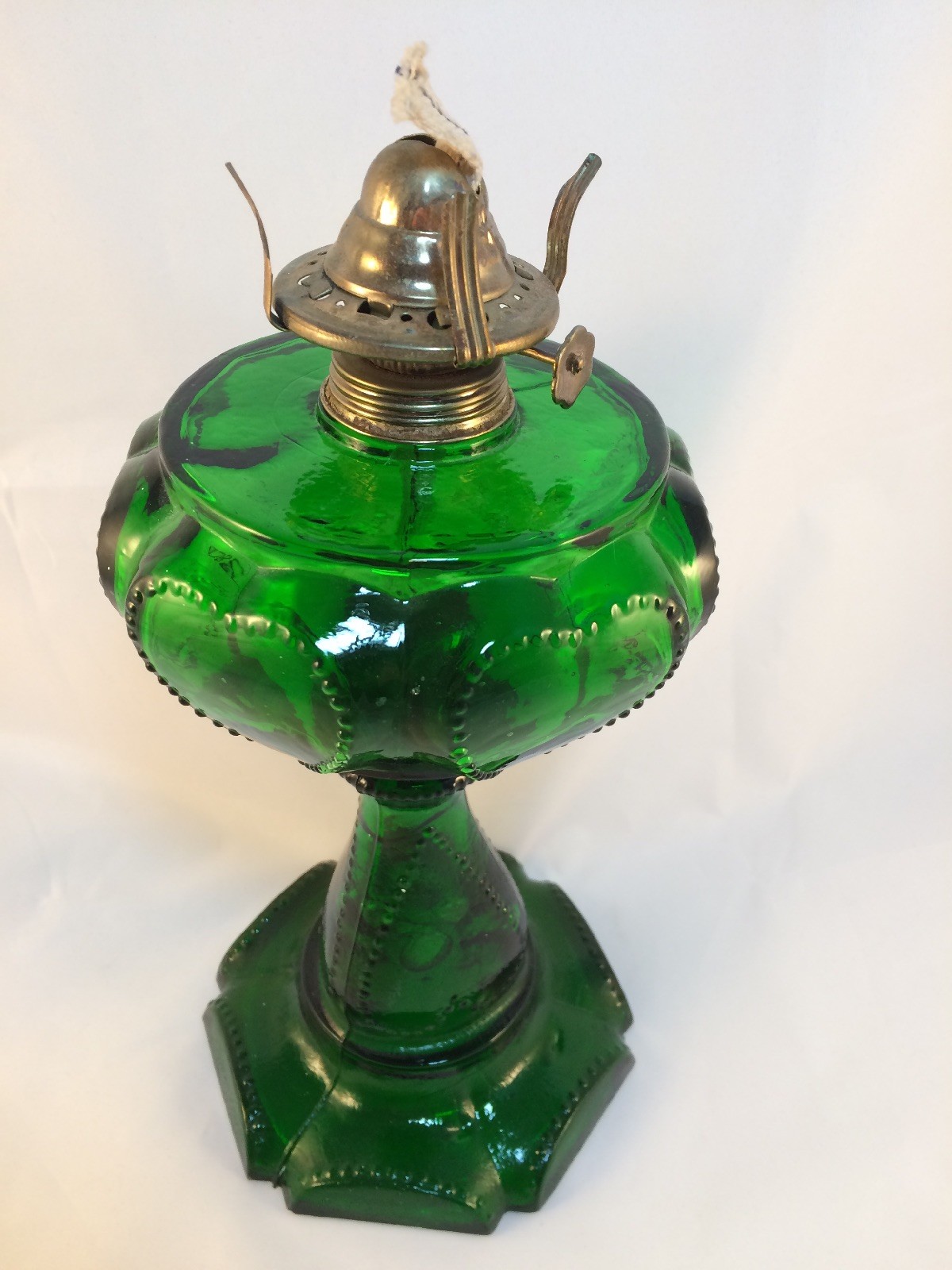 Antique Findlay Glass Kerosene Oil Lamp Green Sweetheart Queen of Hearts