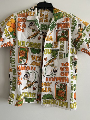 Vintage Suck Em Up! Aloha Hawaiian shirt from 1960s size