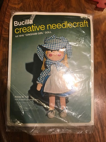 Vintage Bucilla GINGHAM GIRL DOLL Creative Needlecraft Kit 1916 New Sealed Pkg
