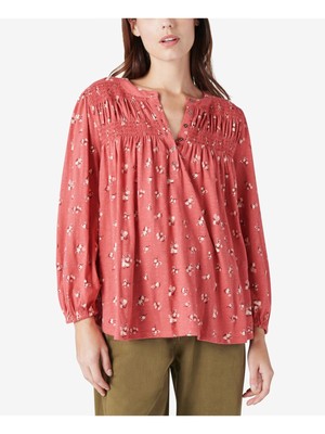 

LUCKY BRAND Женский розовый топ с застежкой на пуговицы и раздельным краем, юниорский топ