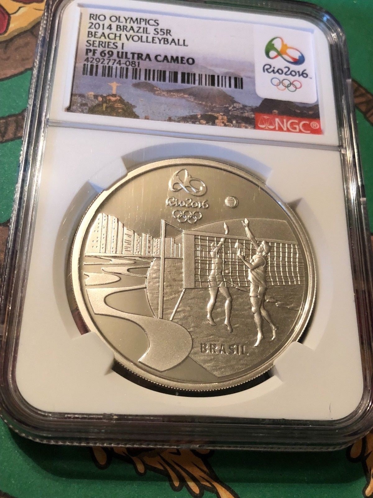 2014 Brazil Rio Olympics Volleyball Silver 5 Reais Coin (NGC Proof 69 Cameo)