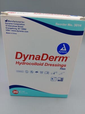 Dynarex DynaDerm Hydrocolloid Dressing, Thin 2 x 2 Inch, Pack of 20 Exp 11/15/24