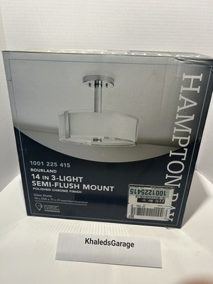 Hampton Bay Bourland 14'' 3-Light Polished Chrome Semi-Flush Mount Ceiling Light