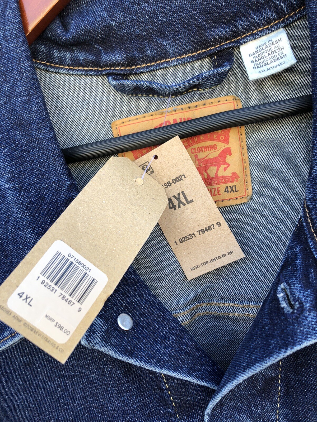 Tall Trucker Denim Jacket 4XL Blue Jean 