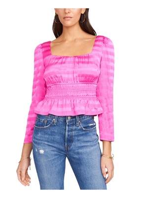 1. Женский топ с баской и квадратным вырезом STATE Womens Pink Stretch Tie L