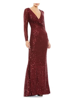 IEENA FOR MAC DUGGAL Женское темно-бордовое длинное вечернее платье с длинными рукавами 2