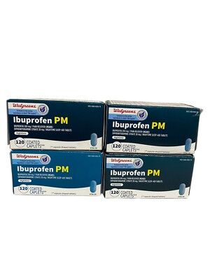 Walgreens Ibuprofen PM 120 Coated Caplets 4 Boxes 200mg  Exp 9/24