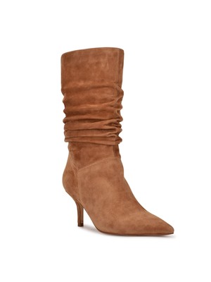 Женские коричневые кожаные ботинки на шпильке Mycki с острым носком и подкладкой с рюшами NINE WEST, 6 М