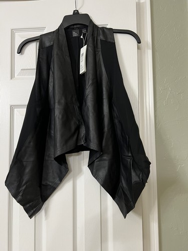Pre-owned Eileen Fisher Xs $598  The Fisher Project Black Lamb Leather Drape Front Vest