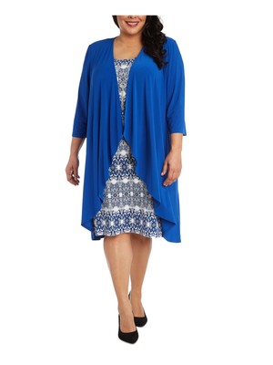 

R-M RICHARDS WOMAN Женское голубое платье-жакет с драпировкой и открытой передней частью плюс, Синий