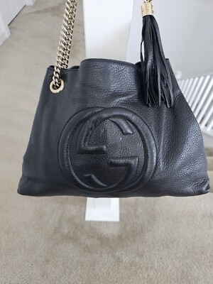 Gucci Medium Soho Interlocking G Black Leather Authentic Shoulder Bag
