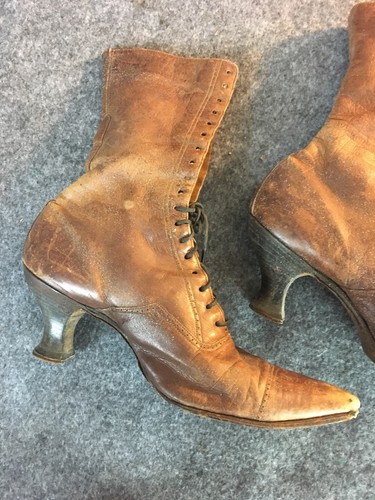 Antique True vintage early century leather women high heel granny boot victorian