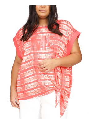 

MICHAEL KORS Женская футболка Coral Tie Dye с коротким рукавом и круглым вырезом Plus, Коралл