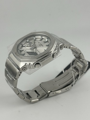 Pre-owned Casio G-shock Gm2110d-7a Stainless Steel Silver Watch In Box