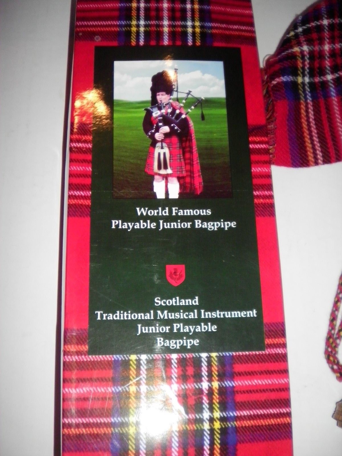 Junior Playable Bagpipe New in Box Red Pattern
