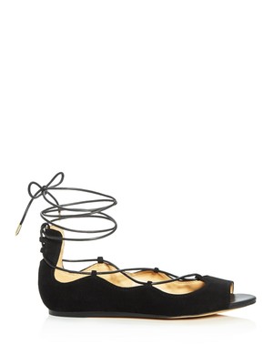 

Женские черные кожаные туфли на танкетке на танкетке SAM EDELMAN 6,5 м с открытым носком Ghillie Flat Barbara, Черный, E8460L1