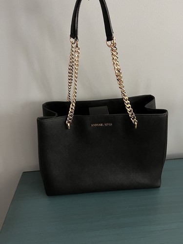 Michael Kors Bag Teagen LG Long Drop Satchel Black / Gold