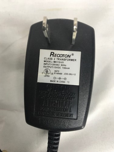 RECOTON  Class 2 Transformer Power Supply Adaptor MO119-01  12V 150mA DC