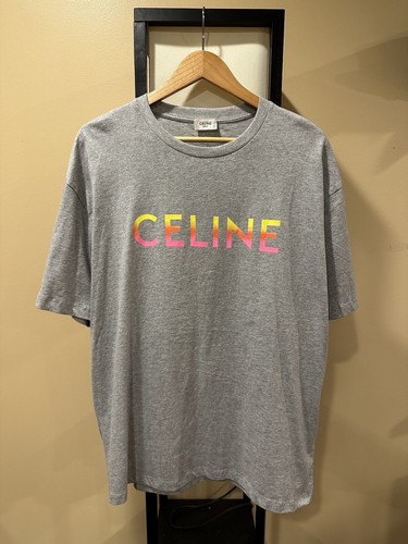 【CELINE】COLLEGE T-SHIRT●RX02R507Z01QF Celine Gradient Logo Print Grey Melange Loose T-Shirt | eBay