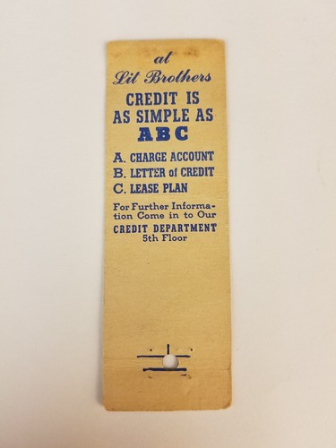 Vintage matchbook cover Lit Brothers golden jubilee 1941 lion match c6