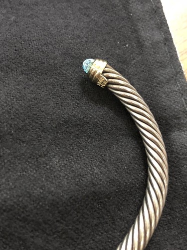 Classic David Yurman Sterling Cable 14k Gold Sapphire cuff Bracelet Read!