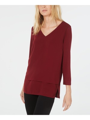 

MICHAEL MICHAEL KORS Женский бордовый многослойный топ с рукавами 3/4 Petites P\M, Burgundy