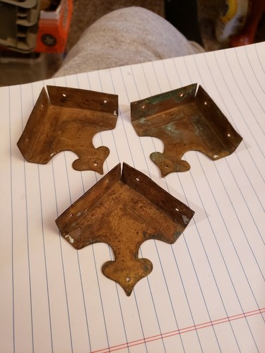 Set of 3 Brass Vintage Decorative Corner Bracket for Chest Case Box