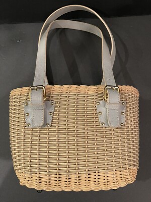 CAPAF Firenze Handbag Made in Italy Basket & Leather Fine Purse Drawstring