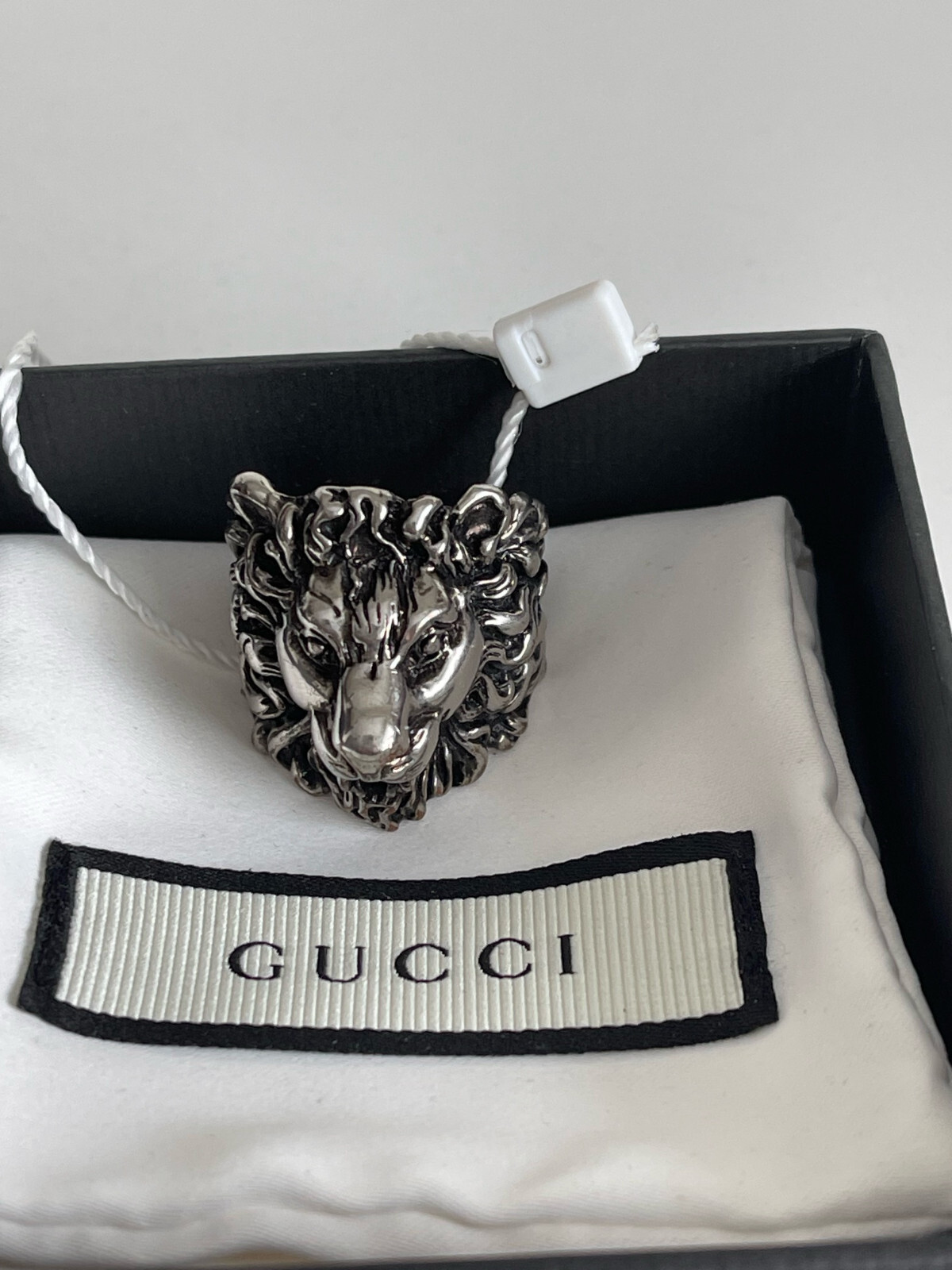 GUCCI Lion Head Ring Size 23 / UK T / US 10 Aged Silver GUCCI Lion Head Ring Size 23 / UK T / US 10 Aged Silver