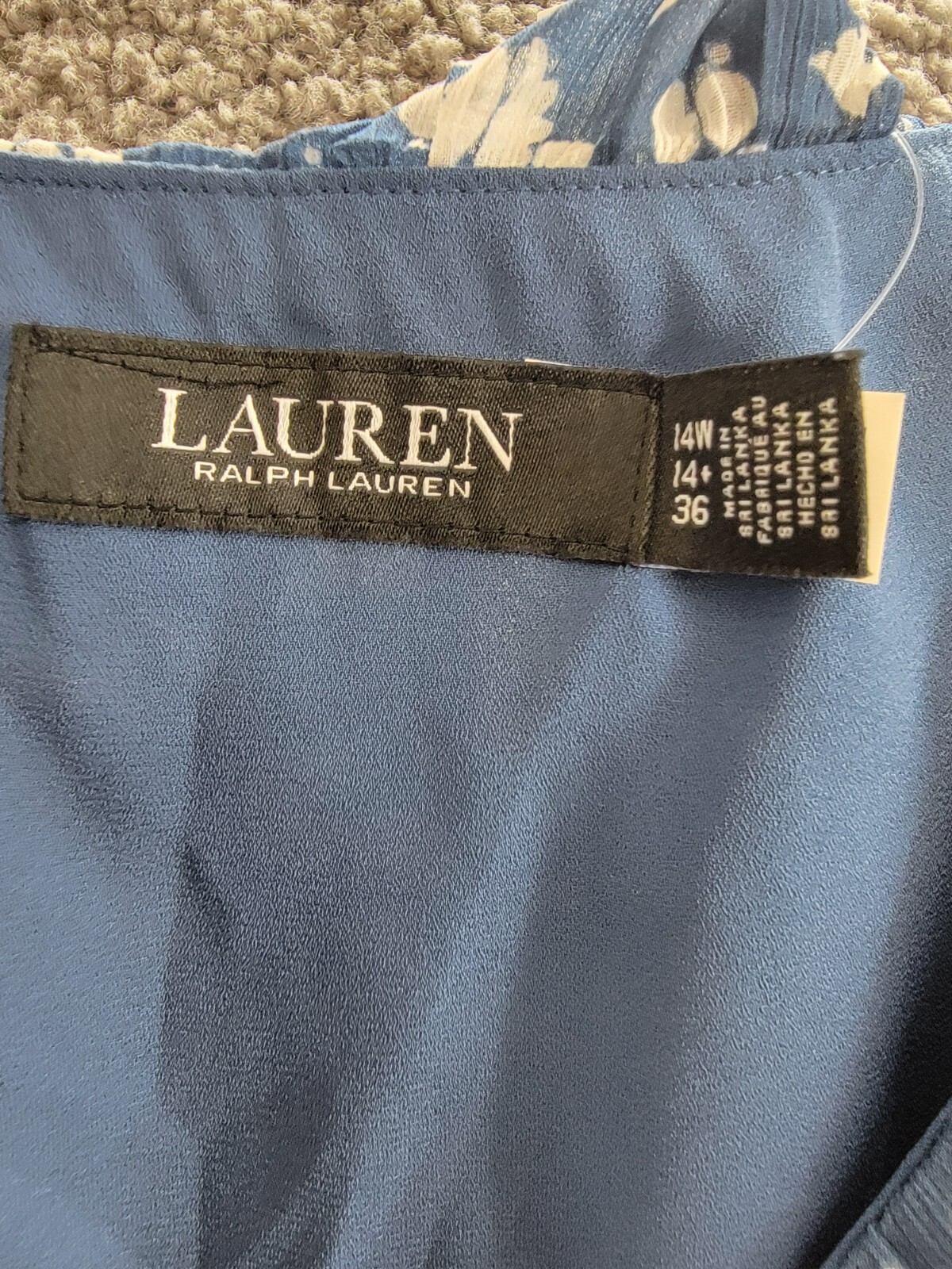 Lauren Ralph Lauren Plus Size Belted Ruffled Dress Women's 14W Blue/White Floral - Picture 8 of 13