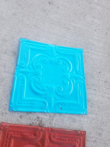 Lot of (4) Vintage ceiling tin 12x12 inches crafts projects patchwork