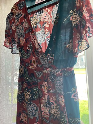 Sundance 70s Style Flutter Sleeve Floral Bohemian Dress Brand New! Size L
