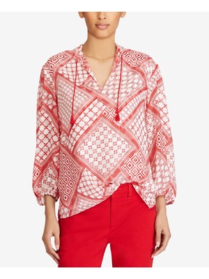 

Женский красный галстук с кисточками и принтом RALPH LAUREN с рукавами 3/4 и V-образным вырезом  XS